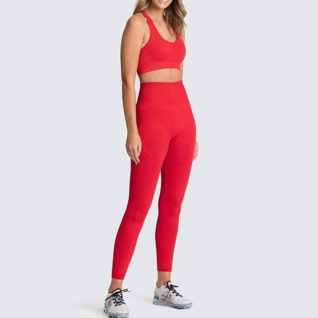 Cut Girls Seamless Women Gym Set - Sportswear 2 Piece Exercise Leggings Padded + Sports Bras - Women Sports Suits (D24)(BAP)(TBL)