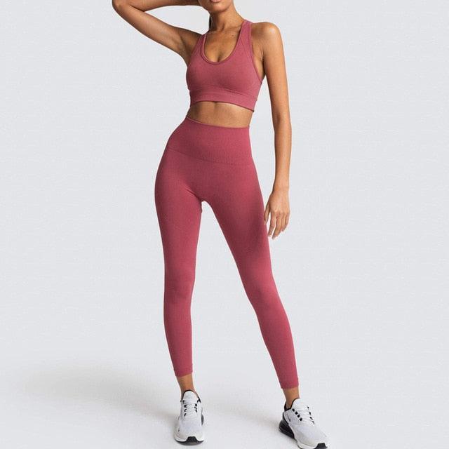 Cut Girls Seamless Women Gym Set - Sportswear 2 Piece Exercise Leggings Padded + Sports Bras - Women Sports Suits (D24)(BAP)(TBL)