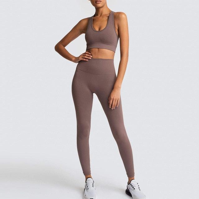 Cut Girls Seamless Women Gym Set - Sportswear 2 Piece Exercise Leggings Padded + Sports Bras - Women Sports Suits (D24)(BAP)(TBL)