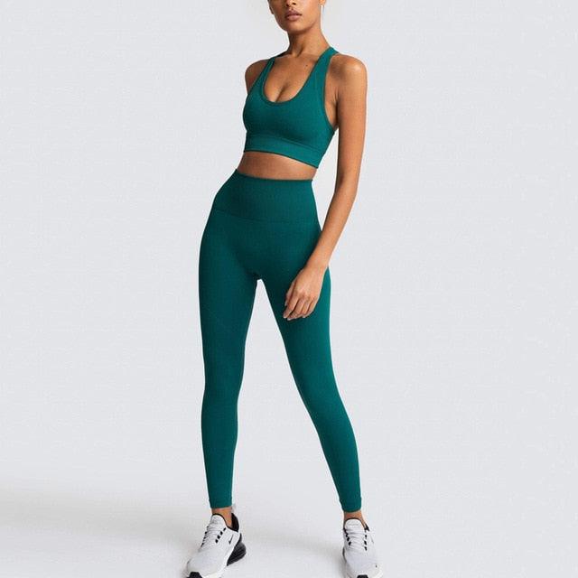 Cut Girls Seamless Women Gym Set - Sportswear 2 Piece Exercise Leggings Padded + Sports Bras - Women Sports Suits (D24)(BAP)(TBL)