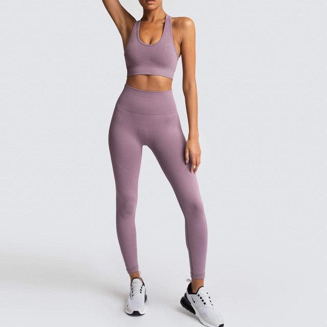 Cut Girls Seamless Women Gym Set - Sportswear 2 Piece Exercise Leggings Padded + Sports Bras - Women Sports Suits (D24)(BAP)(TBL)