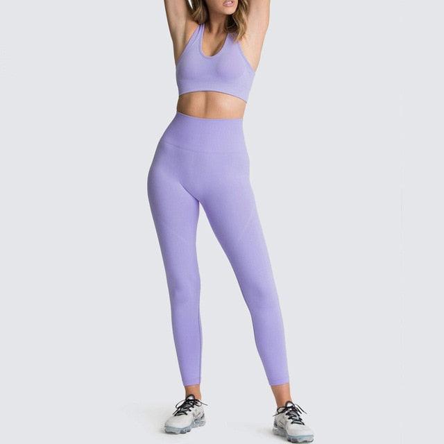 Cut Girls Seamless Women Gym Set - Sportswear 2 Piece Exercise Leggings Padded + Sports Bras - Women Sports Suits (D24)(BAP)(TBL)