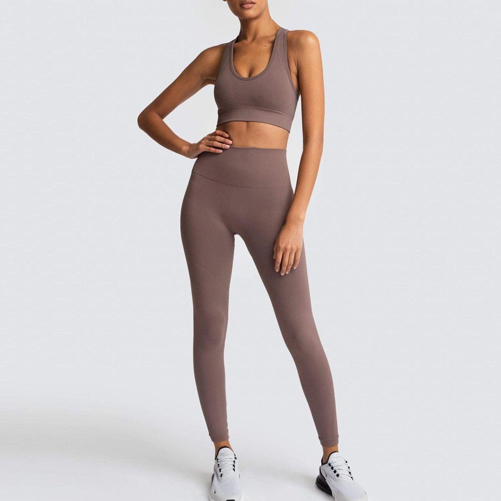Cut Girls Seamless Women Gym Set - Sportswear 2 Piece Exercise Leggings Padded + Sports Bras - Women Sports Suits (D24)(BAP)(TBL)