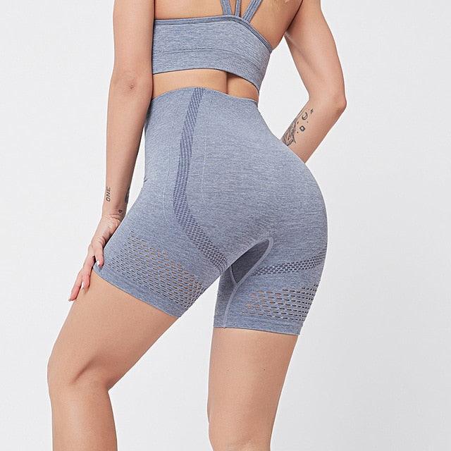 Sexy Women's Gym Shorts Yoga Set - Sports Bra + High Waist Shorts - Women Fitness Activewear Exercise Sets (D24)(BAP)(TBL)