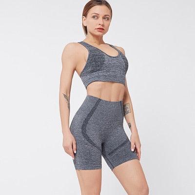 Sexy Women's Gym Shorts Yoga Set - Sports Bra + High Waist Shorts - Women Fitness Activewear Exercise Sets (D24)(BAP)(TBL)