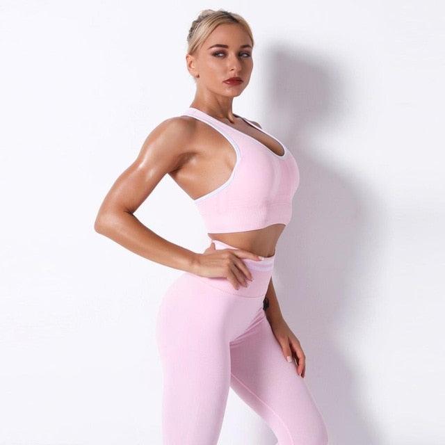 Striped Leggings Pants And Bra Top Yoga Tracksuit - Fashion Women Activewear - Work Out Fitness Running Sports - Two Piece Set (1U24)