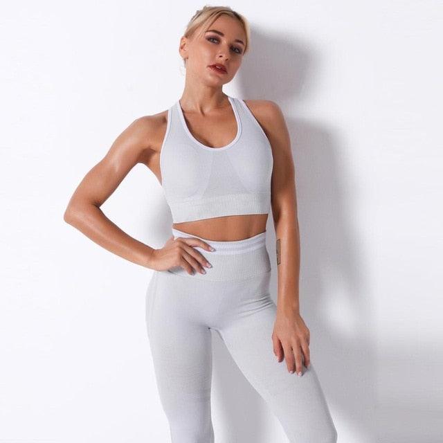 Striped Leggings Pants And Bra Top Yoga Tracksuit - Fashion Women Activewear - Work Out Fitness Running Sports - Two Piece Set (1U24)