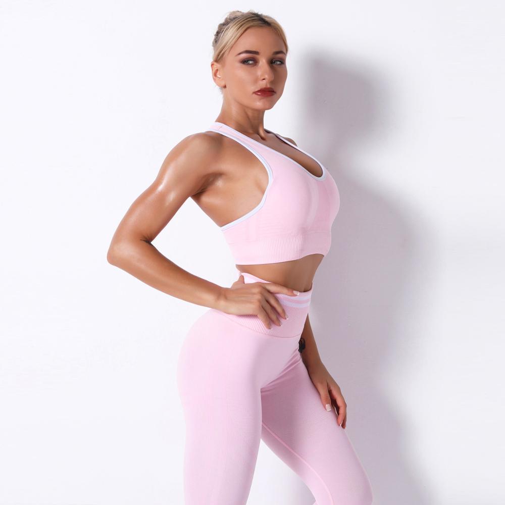 Striped Leggings Pants And Bra Top Yoga Tracksuit - Fashion Women Activewear - Work Out Fitness Running Sports - Two Piece Set (1U24)