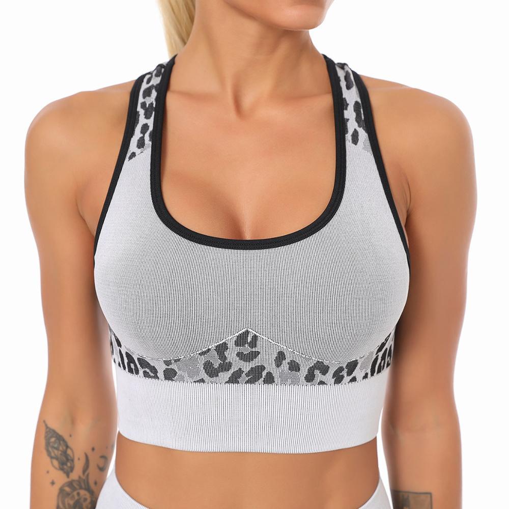 Cute Yoga Set - Leopard Print Ribbing Bra Top And Leggings Sports Tracksuit - Fashion Gym Clothing Workout - High Elastic Suit (1U24)