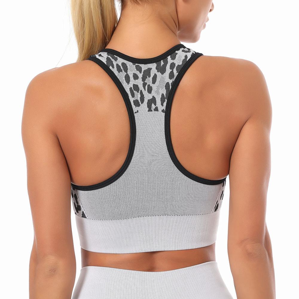 Cute Yoga Set - Leopard Print Ribbing Bra Top And Leggings Sports Tracksuit - Fashion Gym Clothing Workout - High Elastic Suit (1U24)