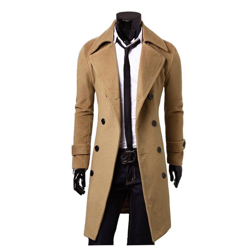 Great Men Double Breasted Trench Coats - Wool Blends Casual Overcoats Business Long Jackets Male Leisure Overcoats Fit Solid Coat 4XL (D100)(TM4)(CC1) - Deals DejaVu