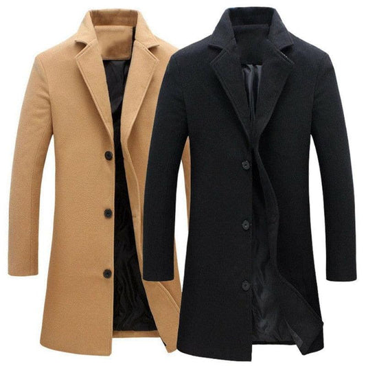 Winter Men Coat Single Breasted Windbreakers - Jacket Easy Match Polyester Keep Warm Male Overcoat for Office (D100)(TM4)(CC1) - Deals DejaVu