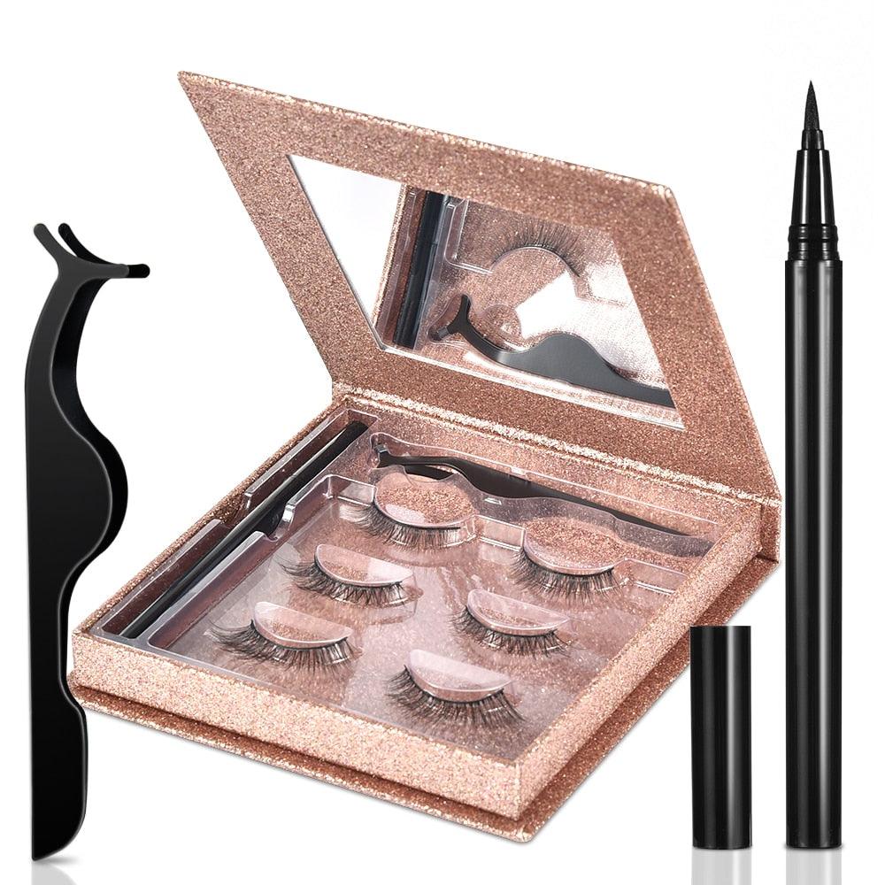 Self Adhesive Eyeliner Eyelashes Eyelashes Kit with Eyeliner & Tweezers Reusable Waterproof False Lashes with 3 Pairs (M2)(1U86)