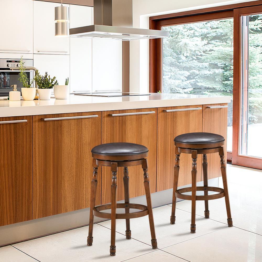 Set of 2 29" Swivel Bar Stool Leather Padded Dining Kitchen Pub Chair Backless (FW3)(1U67)(F67)