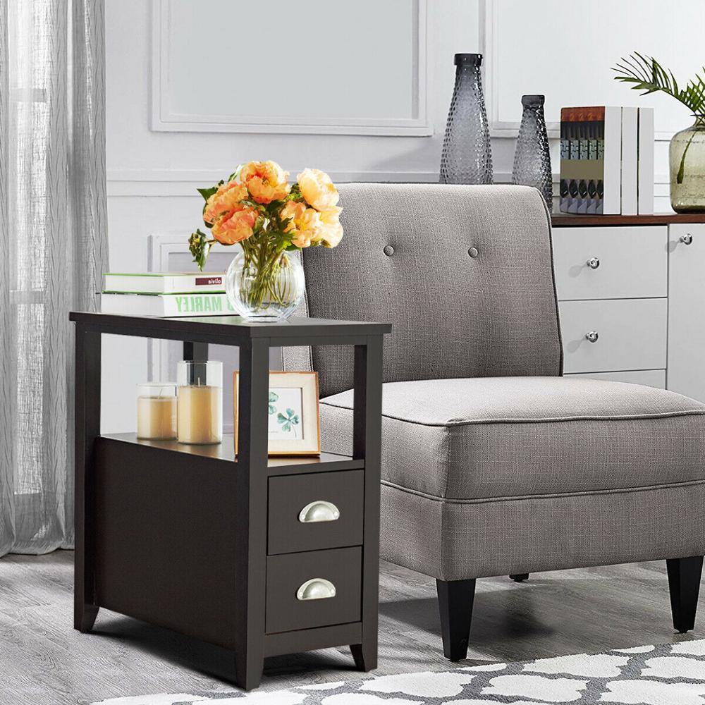 Set of 2 End Bedside Table Rectangular Nightstand W/ 2 Drawers & Shelf Espresso (1FW1)(1U67)