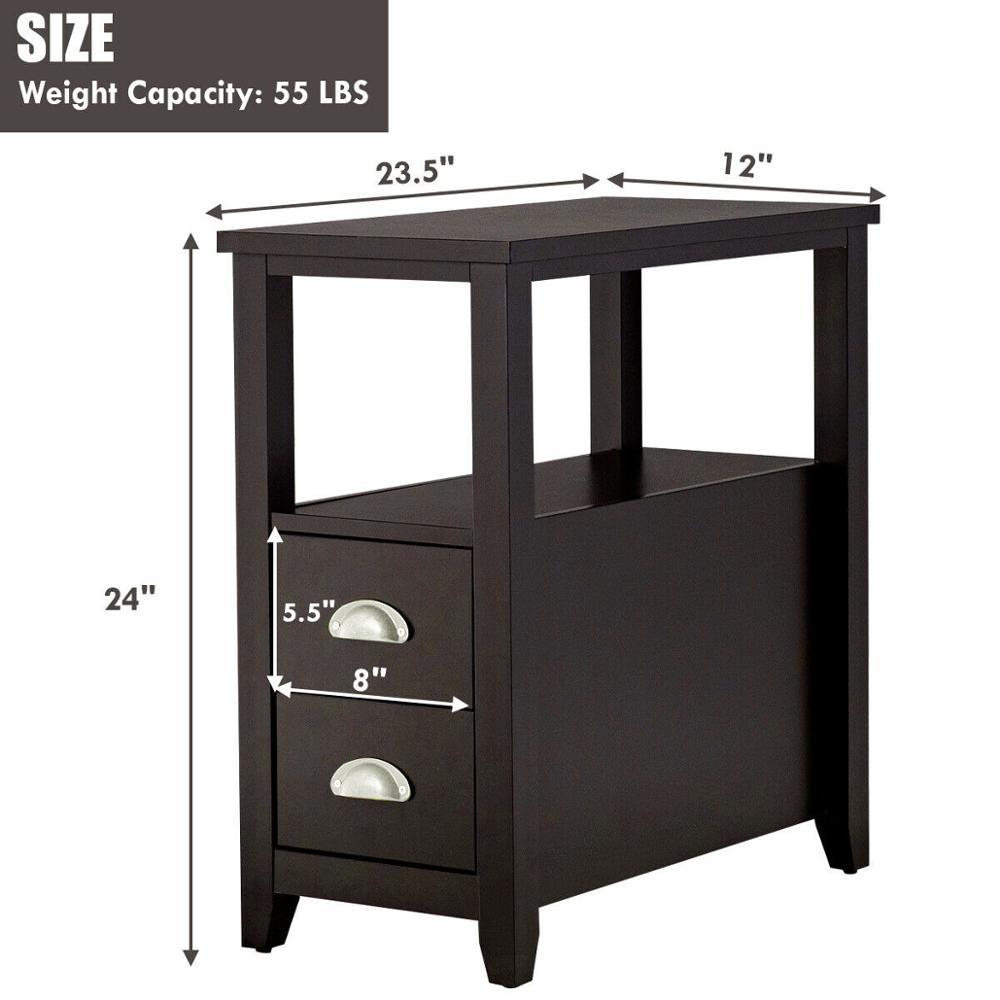 Set of 2 End Bedside Table Rectangular Nightstand W/ 2 Drawers & Shelf Espresso (1FW1)(1U67)