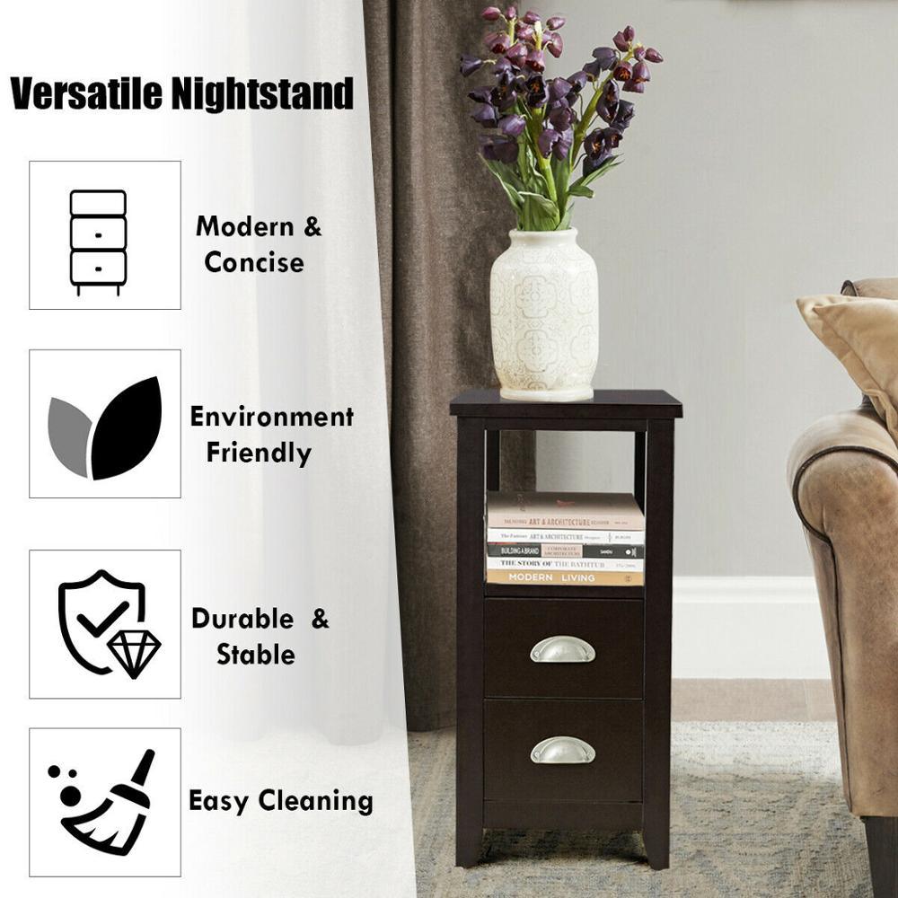 Set of 2 End Bedside Table Rectangular Nightstand W/ 2 Drawers & Shelf Espresso (1FW1)(1U67)
