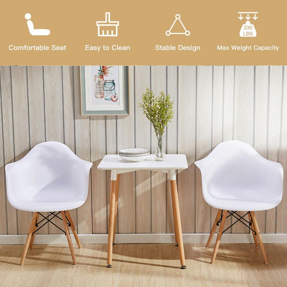 Set of 2 Mid Century Modern Molded Dining Arm Side Chair Wood Legs White New (FW2)(1U67)