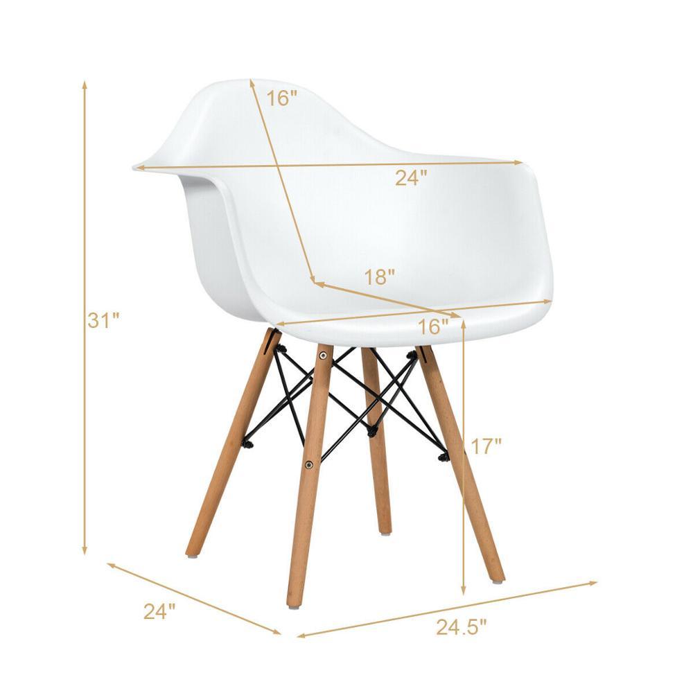 Set of 2 Mid Century Modern Molded Dining Arm Side Chair Wood Legs White New (FW2)(1U67)