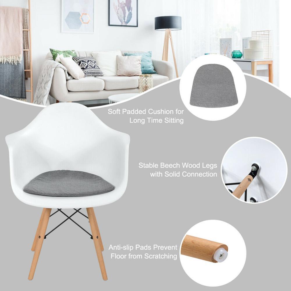 Set of 2 Mid Century Modern Molded Dining Arm Side Chair Wood Legs White New (FW2)(1U67)