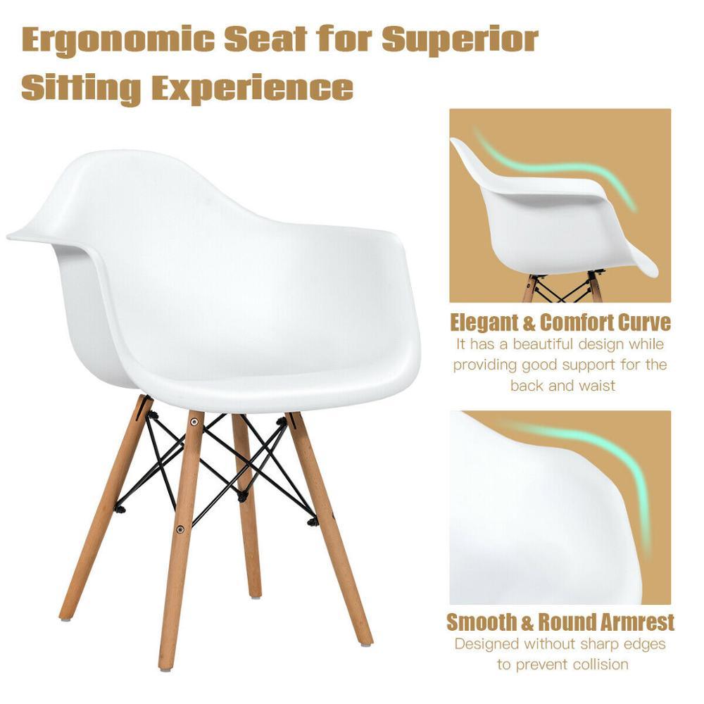 Set of 2 Mid Century Modern Molded Dining Arm Side Chair Wood Legs White New (FW2)(1U67)