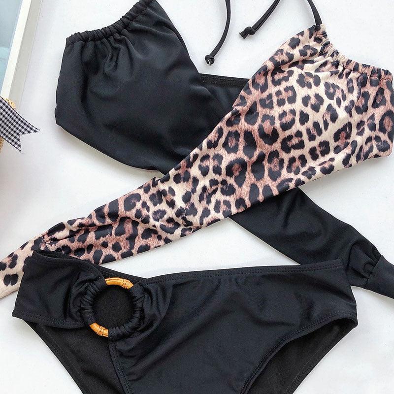 Amazing Leopard Print Bikinis - Women Swimsuit - High Cut Swimwear -Halter Bathing Suit - Extreme Bikini (TB8D)(F26)