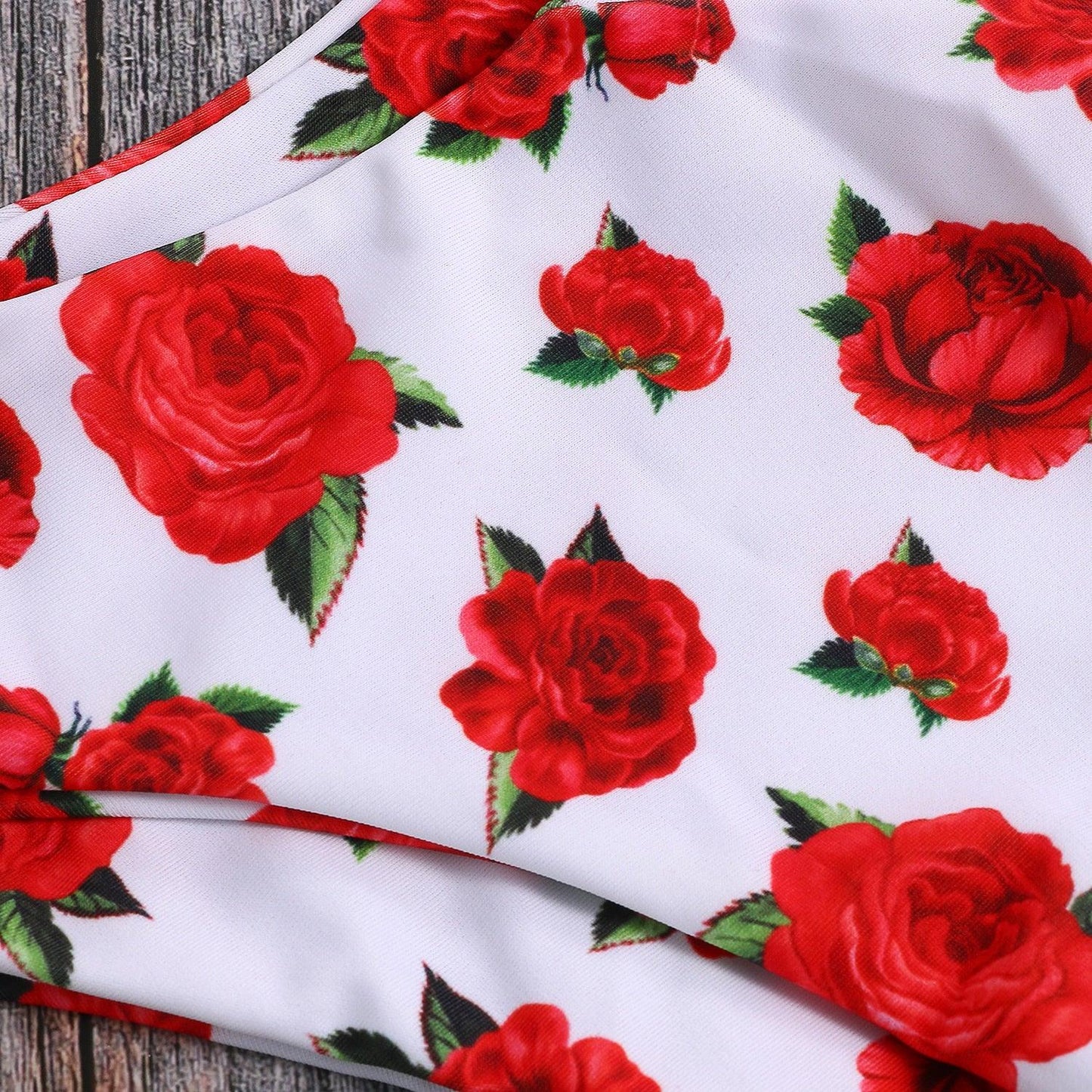 Beautiful Rose Printed Push Up Padded Women Summer Swimwear - Bathing Suit - Female Low Waist - Brazilian Bikini Set (1U26)