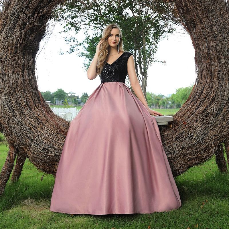 Trending Sexy Dusty Pink Women Dress - A Line V Neck Sleeveless Dress - Formal Party Dress (BWM)(WSO5)