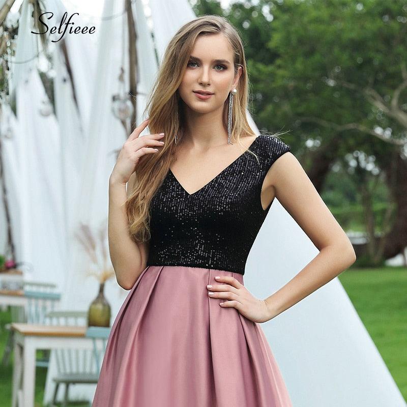 Trending Sexy Dusty Pink Women Dress - A Line V Neck Sleeveless Dress - Formal Party Dress (BWM)(WSO5)