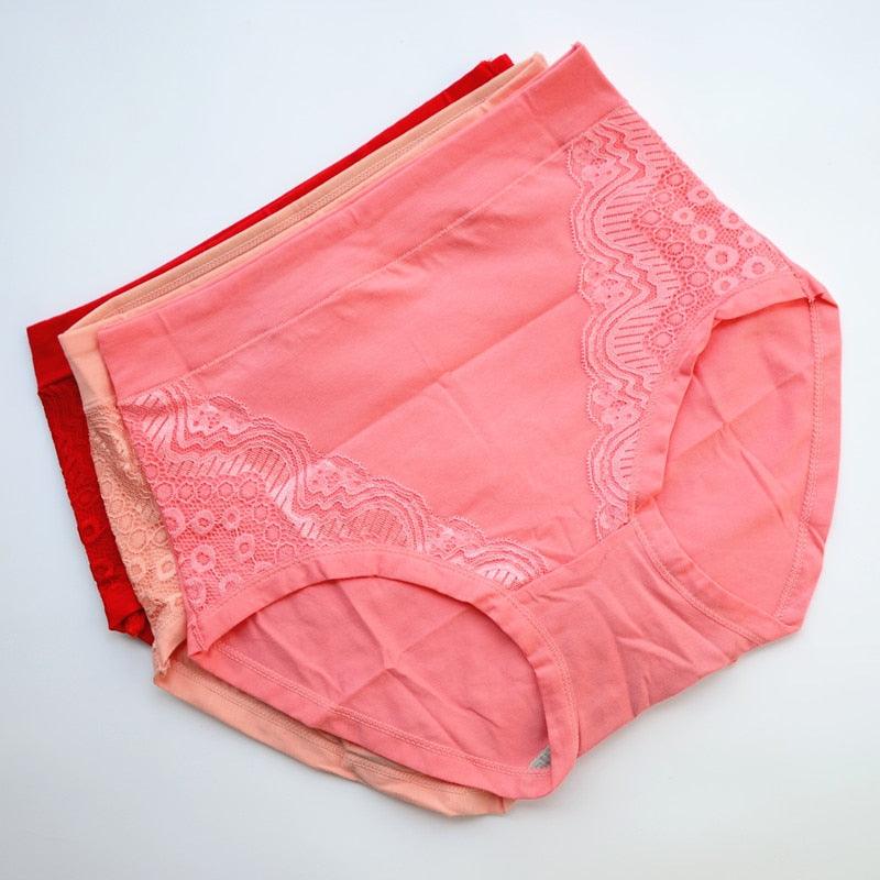 Sexy Lace Big Size High Waist Women Panties - Solid Cotton Comfort Briefs Lady's Underwear (TSP2)