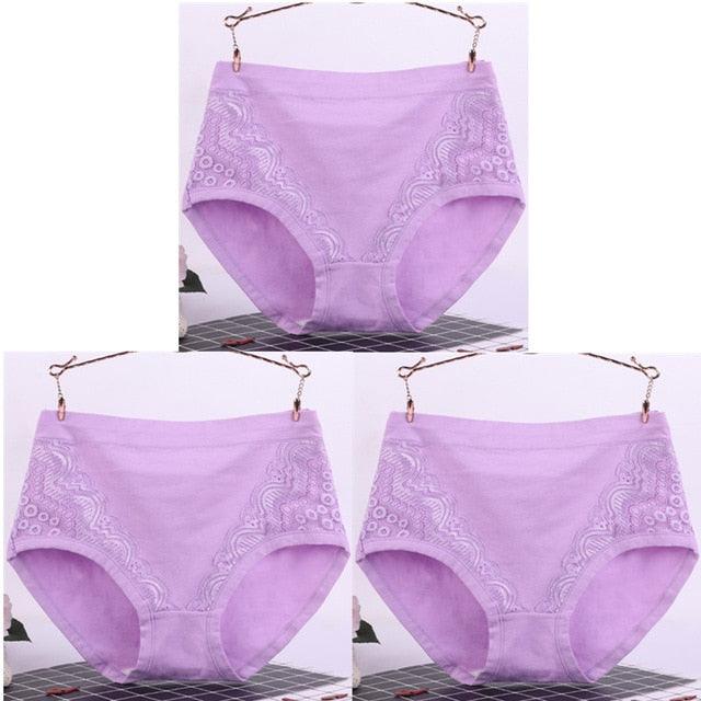 Sexy Lace Big Size High Waist Women Panties - Solid Cotton Comfort Briefs Lady's Underwear (TSP2)
