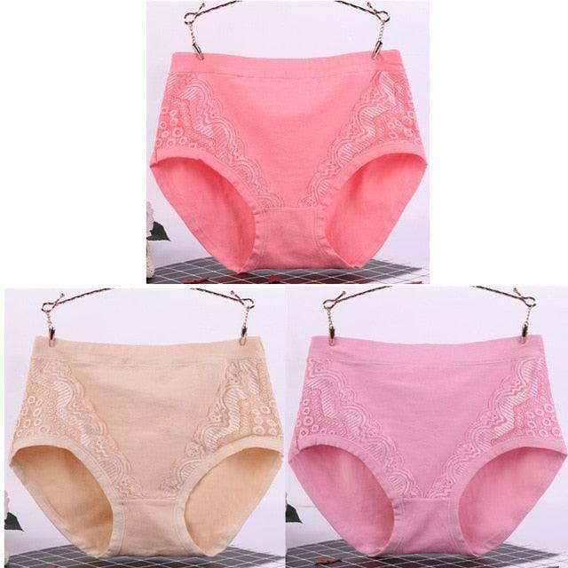 Sexy Lace Big Size High Waist Women Panties - Solid Cotton Comfort Briefs Lady's Underwear (TSP2)