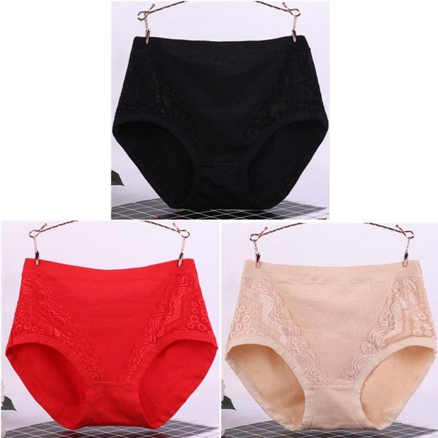 Sexy Lace Big Size High Waist Women Panties - Solid Cotton Comfort Briefs Lady's Underwear (TSP2)