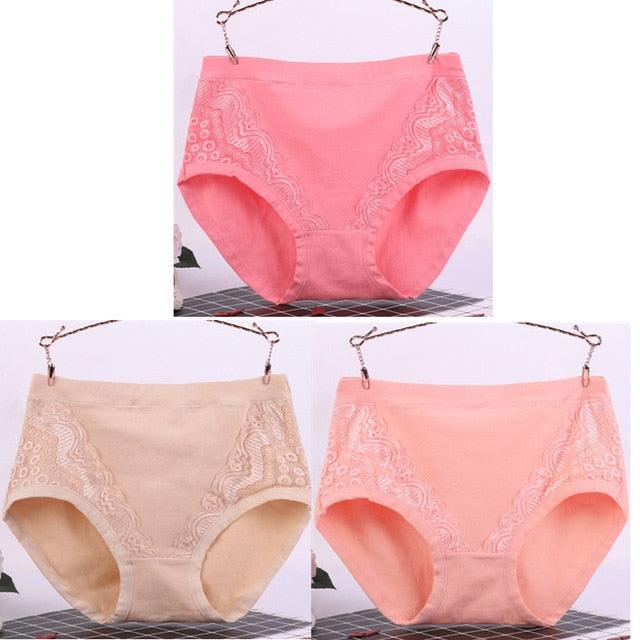 Sexy Lace Big Size High Waist Women Panties - Solid Cotton Comfort Briefs Lady's Underwear (TSP2)