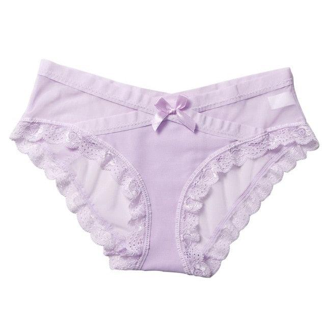 Great Ladies Mesh Underwear - Girl Fancy Bow Knot Briefs Cute Panties - Hollow Half Transparent (1U28)
