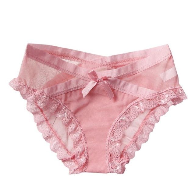 Great Ladies Mesh Underwear - Girl Fancy Bow Knot Briefs Cute Panties - Hollow Half Transparent (1U28)