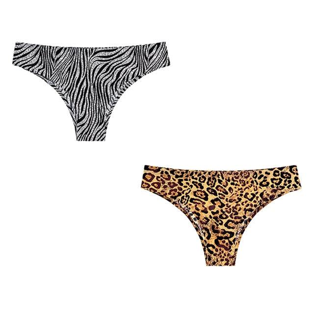 Sexy Seamless Women's Panties - Prints Leopard Female T-back G-string Thong - Female Panties 2 Pcs (D28)(TSP1)(TSP3)