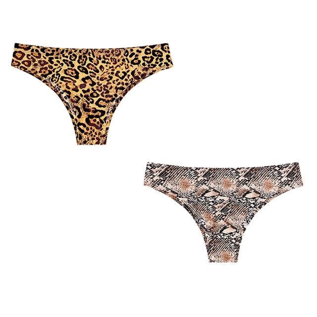 Sexy Seamless Women's Panties - Prints Leopard Female T-back G-string Thong - Female Panties 2 Pcs (D28)(TSP1)(TSP3)