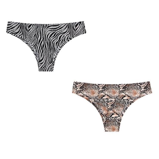 Sexy Seamless Women's Panties - Prints Leopard Female T-back G-string Thong - Female Panties 2 Pcs (D28)(TSP1)(TSP3)