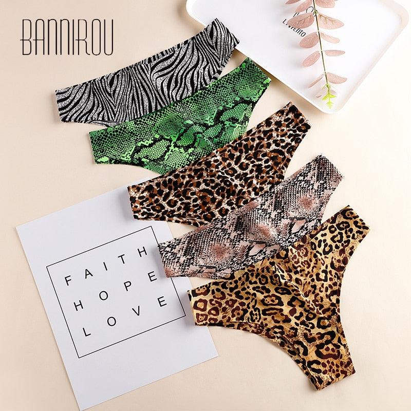 Sexy Seamless Women's Panties - Prints Leopard Female T-back G-string Thong - Female Panties 2 Pcs (D28)(TSP1)(TSP3)