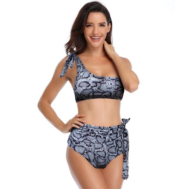 Chic Solid Bikinis Set - One Shoulder Swimwear - High Waist Bandage Solid Bathing Suit - Swimsuit Female Beachwear (1U26)