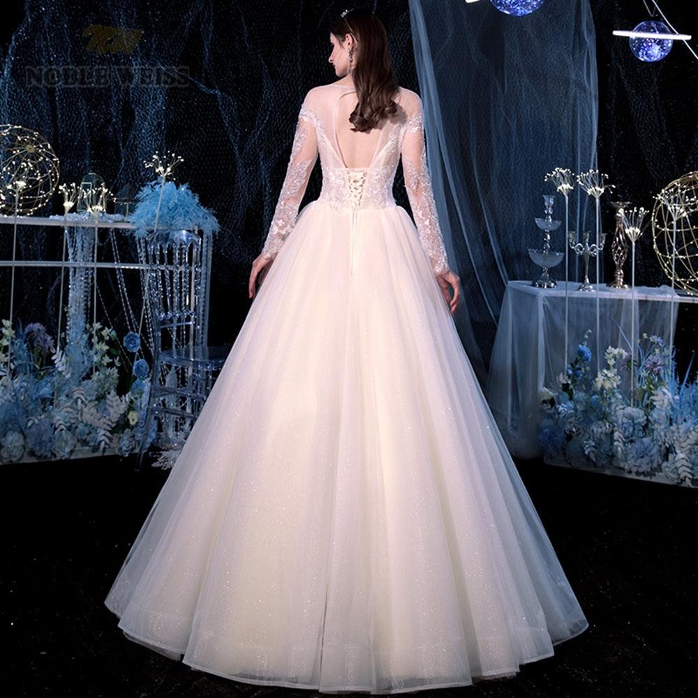 Sexy Wedding Dress - O Neck - Floor Length - A Line Long Sleeve Wedding Dress - Bridal Gown (WSO1)(F18)