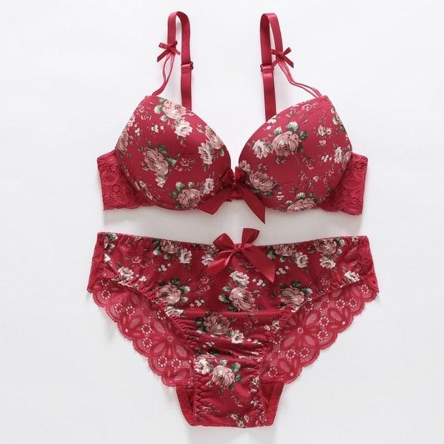 Trending Sexy Women Underwear Set - Push Up Thin Padded Bra + Panty Floral Bras Set (1U27)(1U28)