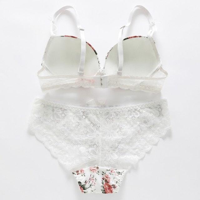 Trending Sexy Women Underwear Set - Push Up Thin Padded Bra + Panty Floral Bras Set (1U27)(1U28)