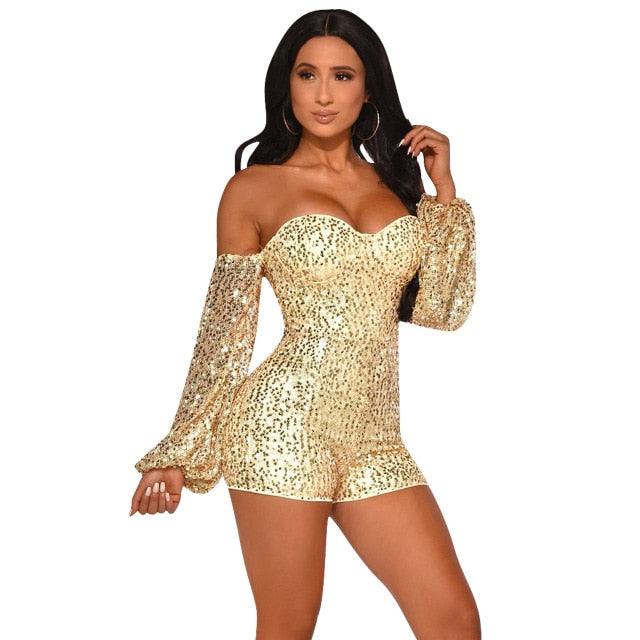 Gorgeous Women's Sexy Jumpsuits - Slash Neck Puff Sleeve Streetwear - Short Pants Nightclub Rompers (1U33)