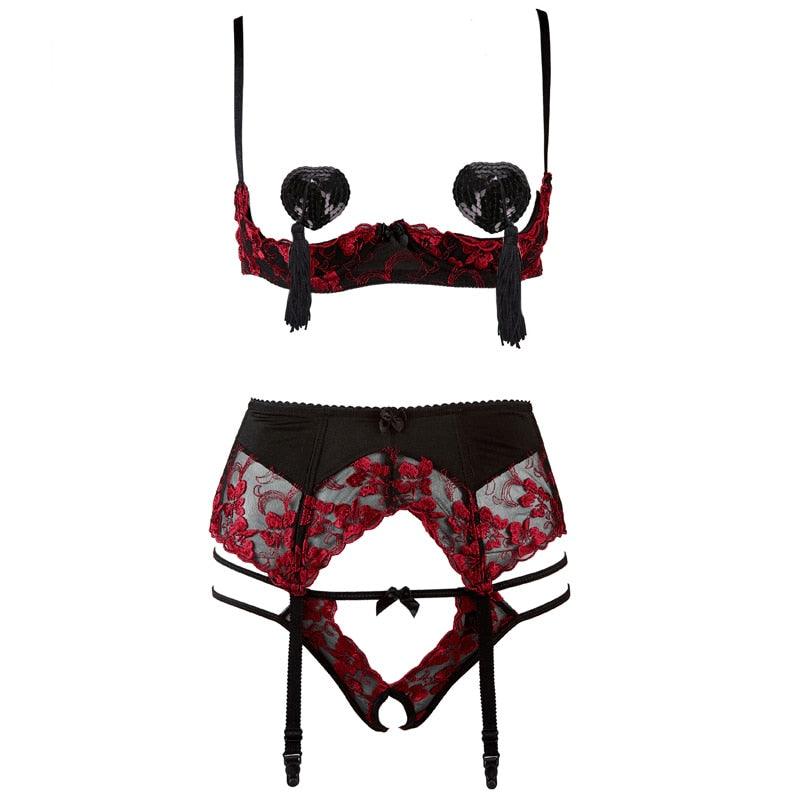Fashion Sexy Women's Underwear - Exquisite Flowers Embroidery Underwire - Push Up Bra & Panties Set (TSL2)(F29)