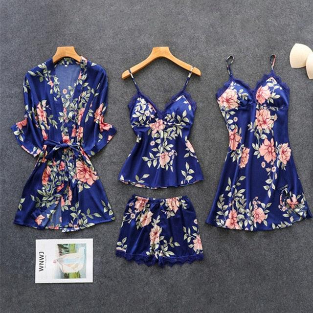Trending Sexy Women's Robe & Gown Sets - Lace Bathrobe + Night Dress - 4 Pieces Sleepwear Set (ZP1)