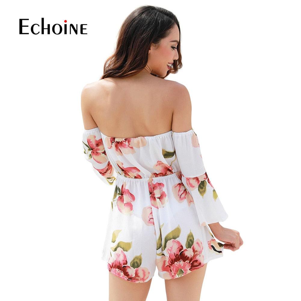 Sexy Fashion Floral Print Women Jumpsuit - Summer Beach Off Shoulder Casual Jumpsuits (1U33)