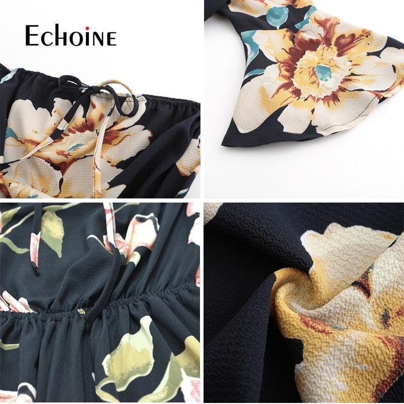 Sexy Fashion Floral Print Women Jumpsuit - Summer Beach Off Shoulder Casual Jumpsuits (1U33)
