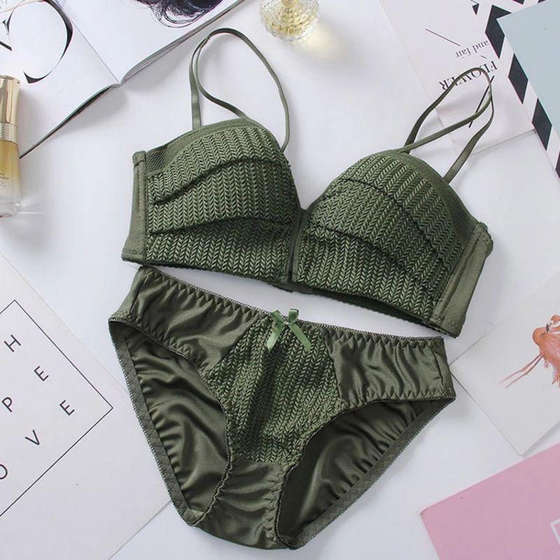 Sexy Trending Women Underwear Set - Solid Color Girl Knitting Thread - No Steel Ring Gather 1/2 Cup Bra + Underwear Set (2U27)(2U28)